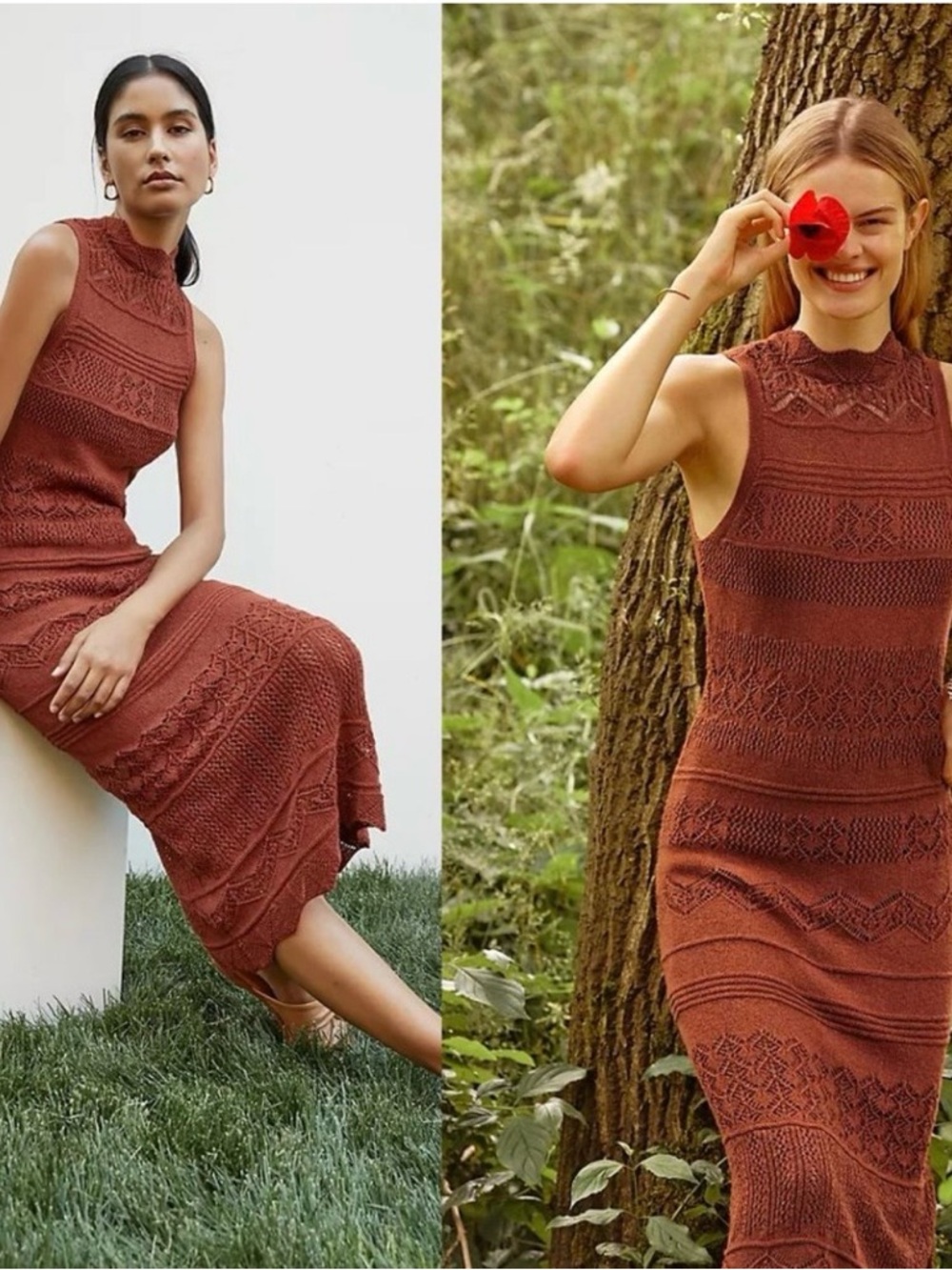Anthropologie 100% Cotton Sleeveless Crochet Maxi Dress in Rust Brown